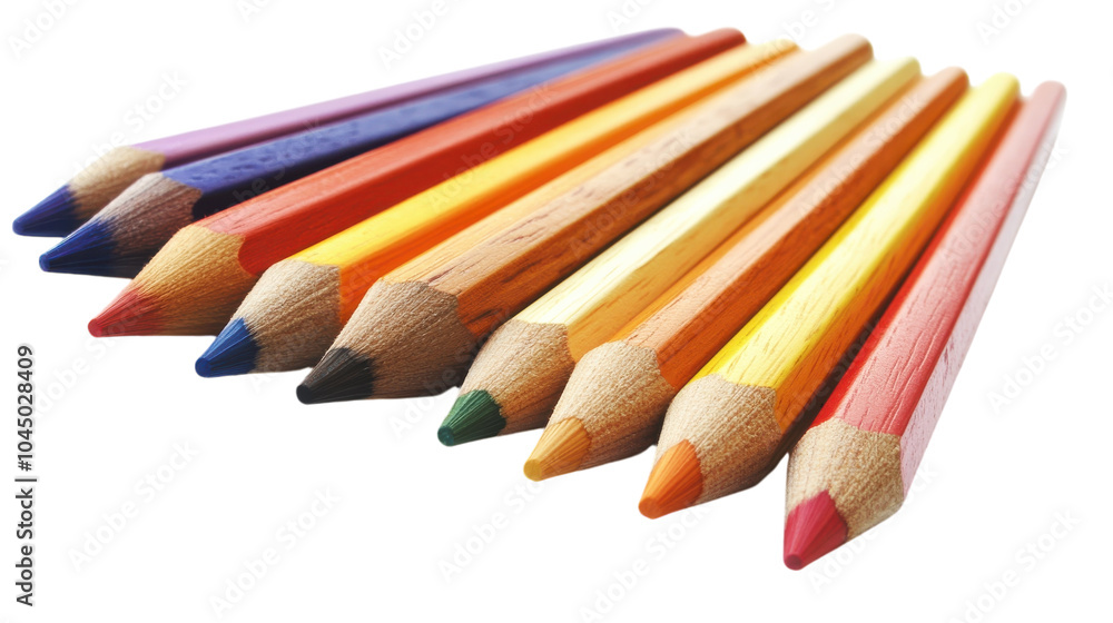 Colorful arrangement of pencils lined up in a creative display on a white background Colorful arrangement of pencils lined up in a creative display on a white background