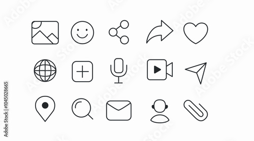 Cute set of action and reaction social media icons with outline style