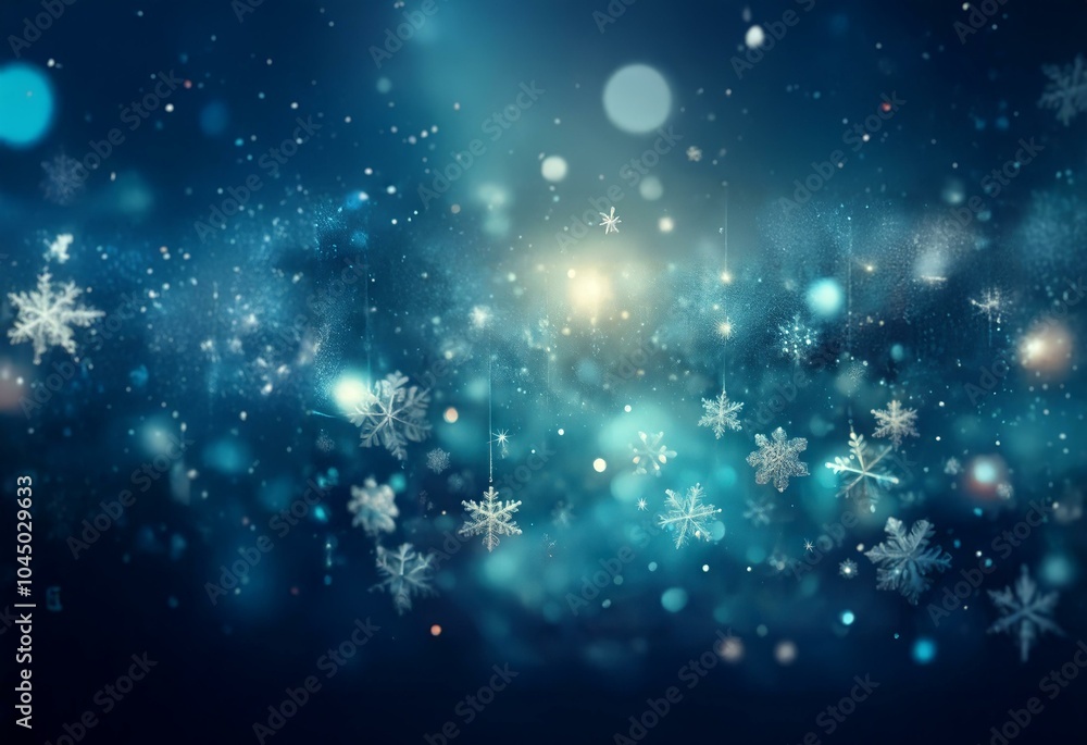 A dark blue background with white snowflakes falling and an out of focus light source in the center. A dark blue background with white snowflakes falling and an out of focus light source in the center.