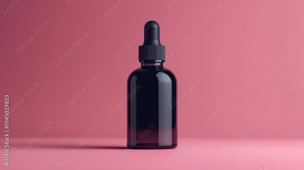 Black Bottle with Spray Top on Pink Background for Cosmetic Presentation Black Bottle with Spray Top on Pink Background for Cosmetic Presentation