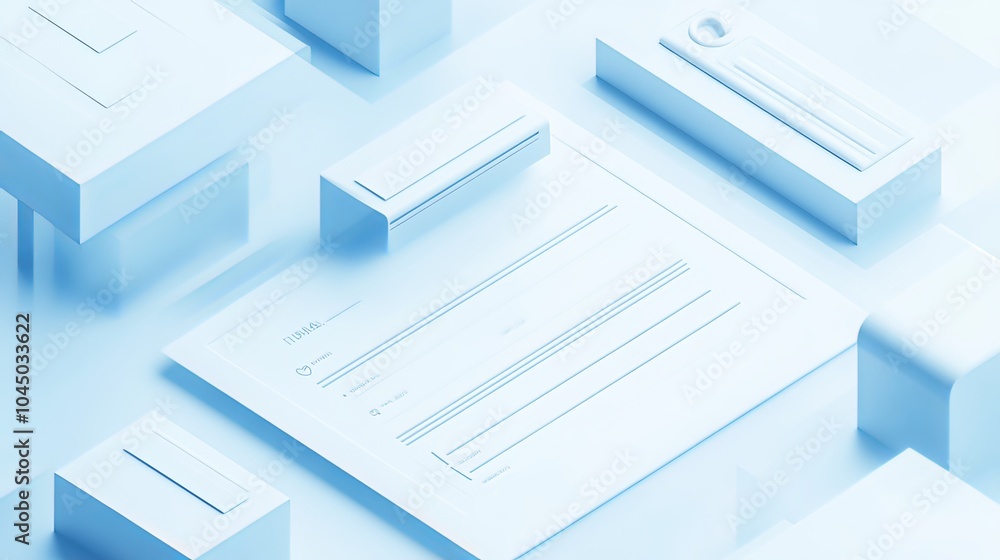 A modern form with blank fields for registering personal information, such as name, email, and phone number, presented in a simple and visually appealing isometric style. A modern form with blank fields for registering personal information, such as name, email, and phone number, presented in a simple and visually appealing isometric style.