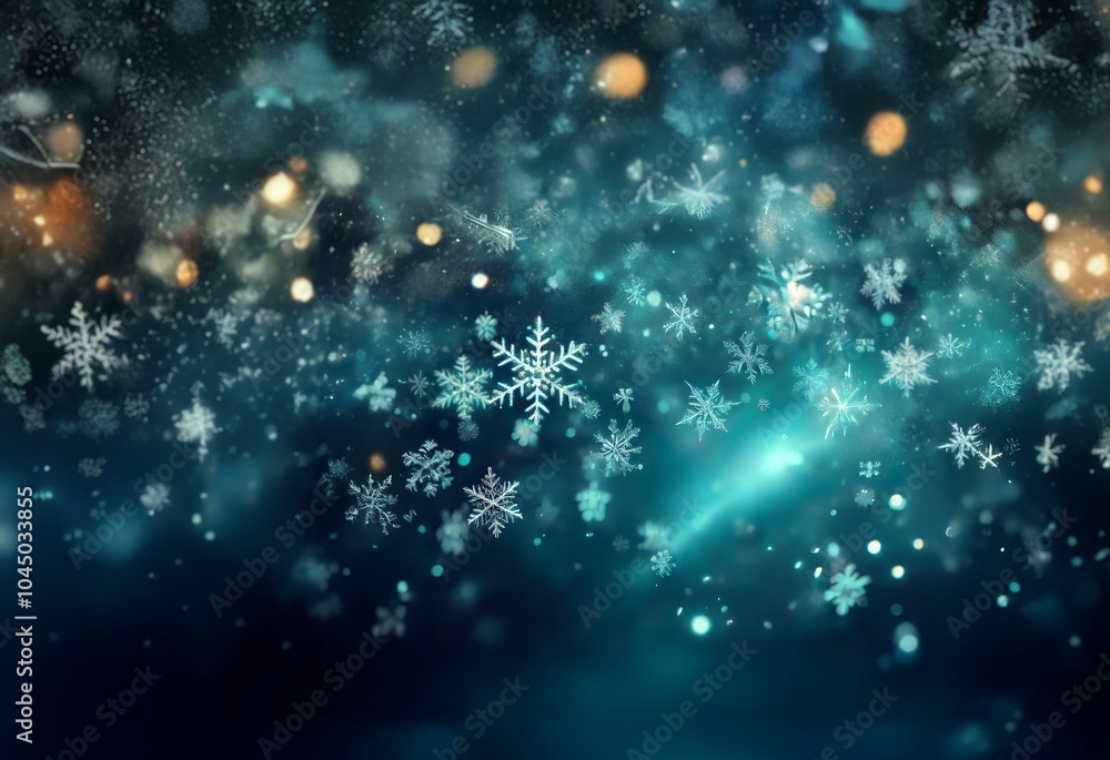 A dark blue background with falling snowflakes and a light blue beam in the center with glowing light orbs. A dark blue background with falling snowflakes and a light blue beam in the center with glowing light orbs.