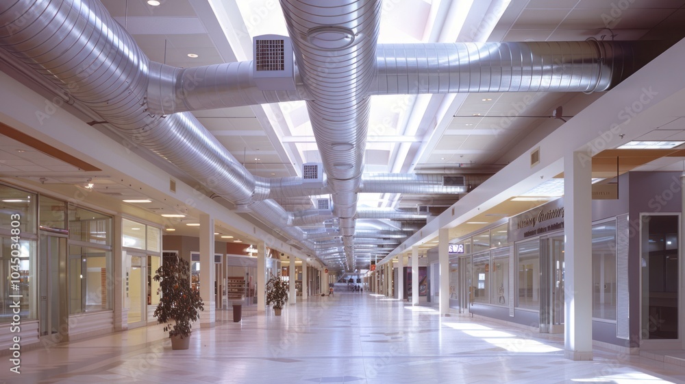 Obraz premium Empty Mall Interior with Silver Ducts