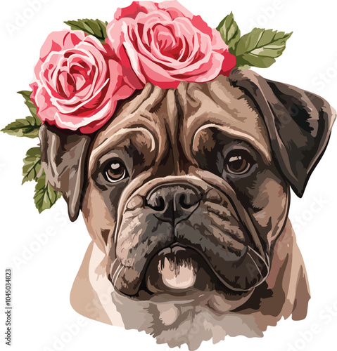 english bulldog puppy with flower