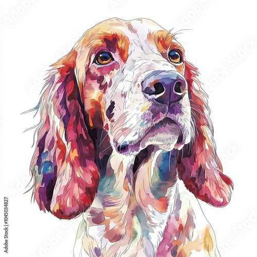 English Setter Watercolor Illustration: A Simple and Elegant Portrait of a Beloved Dog Breed