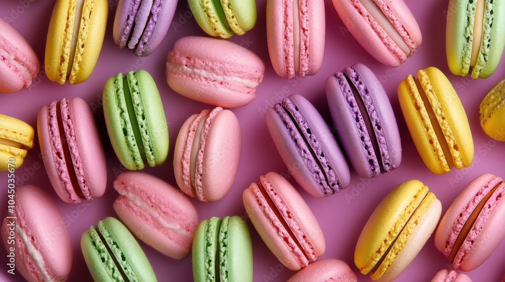 A seamless surface of colorful macarons, tightly arranged to create a vibrant pattern of pinks, yellows, greens, and purples. A seamless surface of colorful macarons, tightly arranged to create a vibrant pattern of pinks, yellows, greens, and purples.