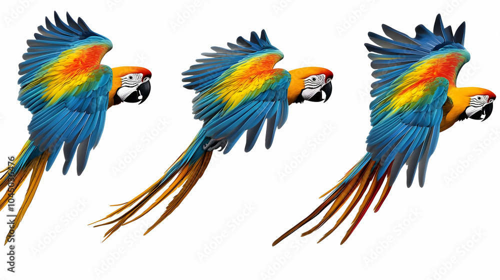 Three Flying Macaws Illustration Three Flying Macaws Illustration