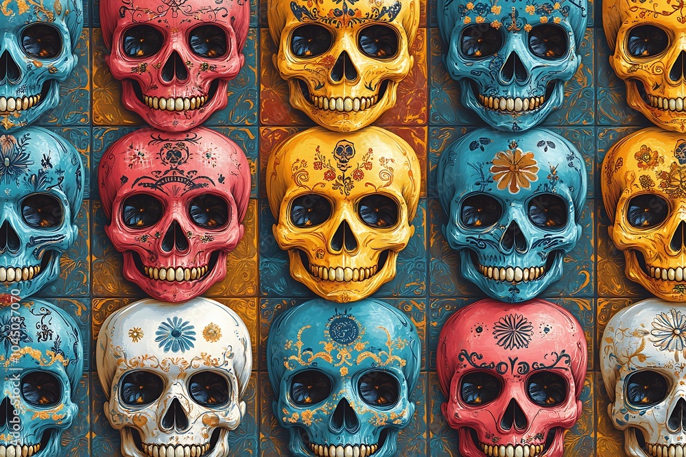 Group of skulls in different colors. Group of skulls in different colors.