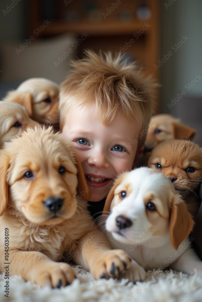 portrait of a little child with a puppy portrait of a little child with a puppy