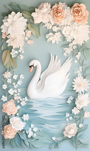 Wallpaper Mural 3D_hand-carved_illustration swan,Mermaid,Deer,generation AI Torontodigital.ca