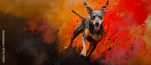 Cirneco Delletna Dog Running on Volcanic Terrain photo