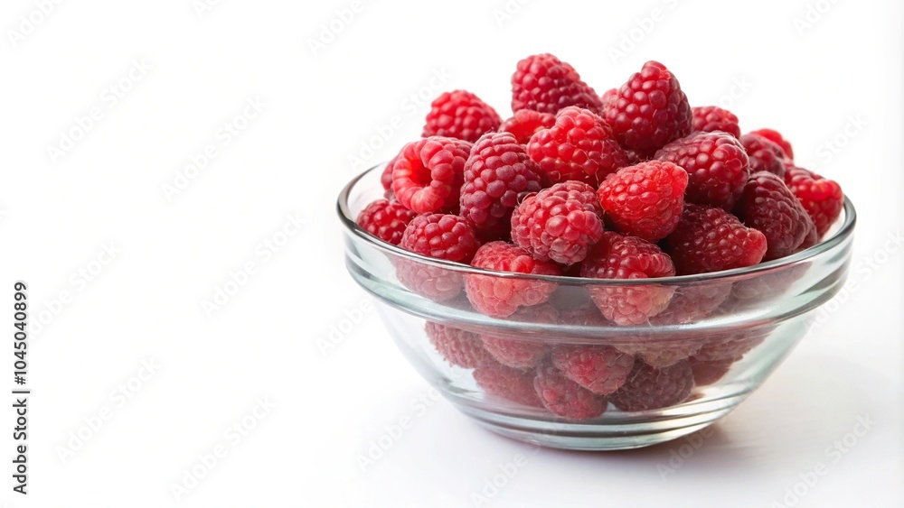 Small glass bowl of raspberries on white background Small glass bowl of raspberries on white background