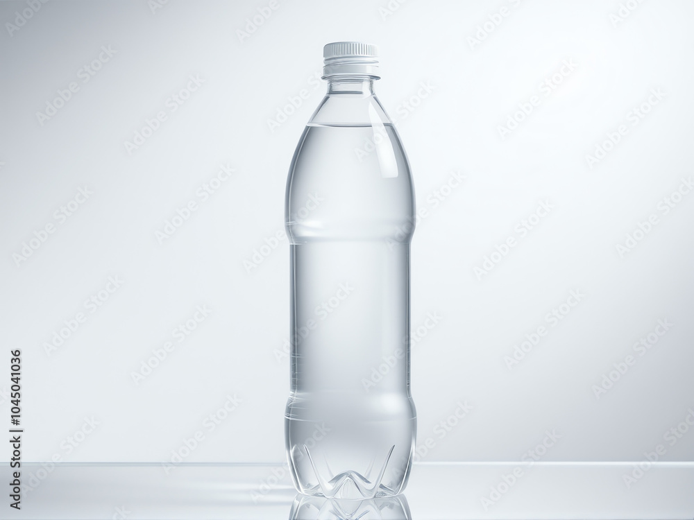 A bottle of water placed on a table, highlighting its clear design and refreshing contents A bottle of water placed on a table, highlighting its clear design and refreshing contents