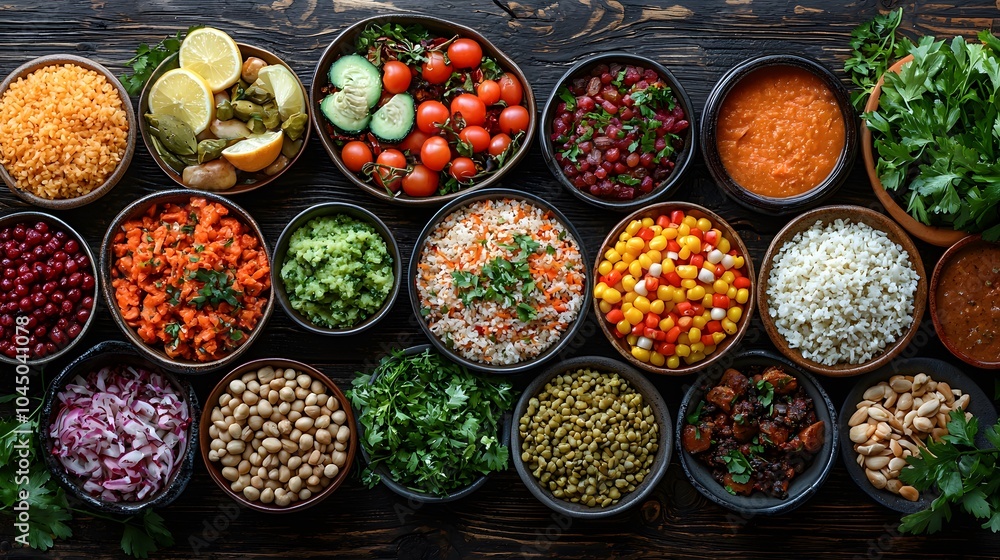 Diverse Cultural Foods Spread Across a Wooden Table Diverse Cultural Foods Spread Across a Wooden Table
