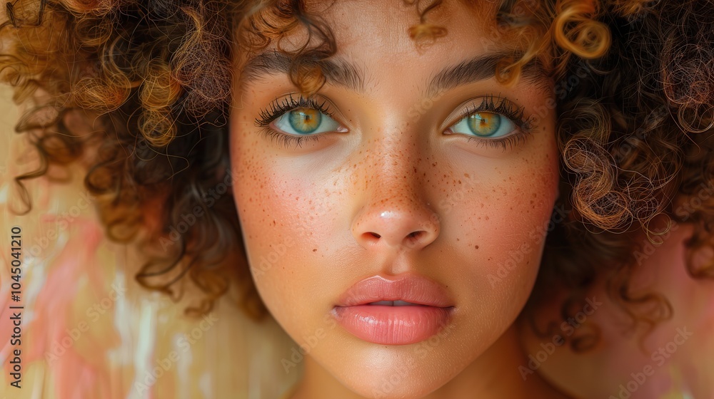 Fototapeta premium Vibrant Expression of Identity, a captivating close up of a person showcasing their unique features and emotions, set against a softly blended background, rich in color and depth.
