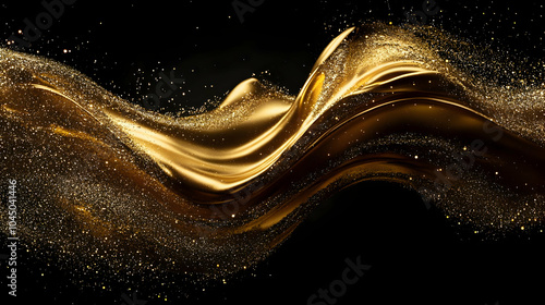 Abstract Gold Glitter Wave ...