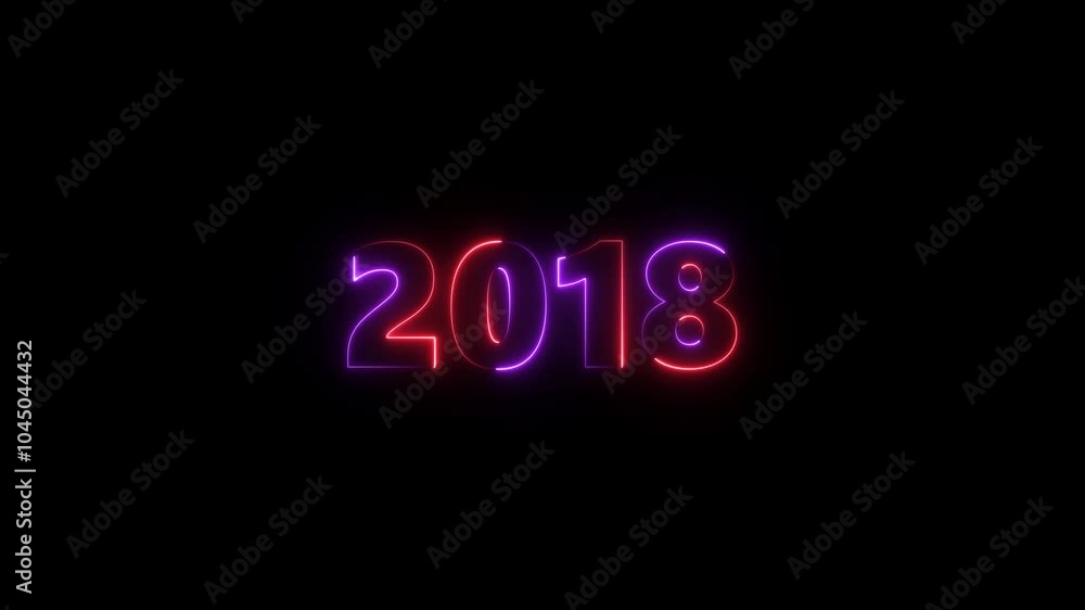 2018 neon glowing red and purple color animation. abstract glowing neon text icon 2018 on black background. 2018 neon glowing red and purple color animation. abstract glowing neon text icon 2018 on black background.