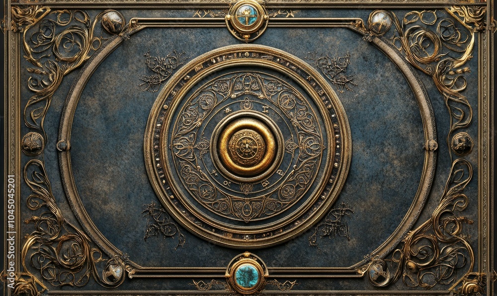 Obraz premium Ornate golden frame with a compass inside.