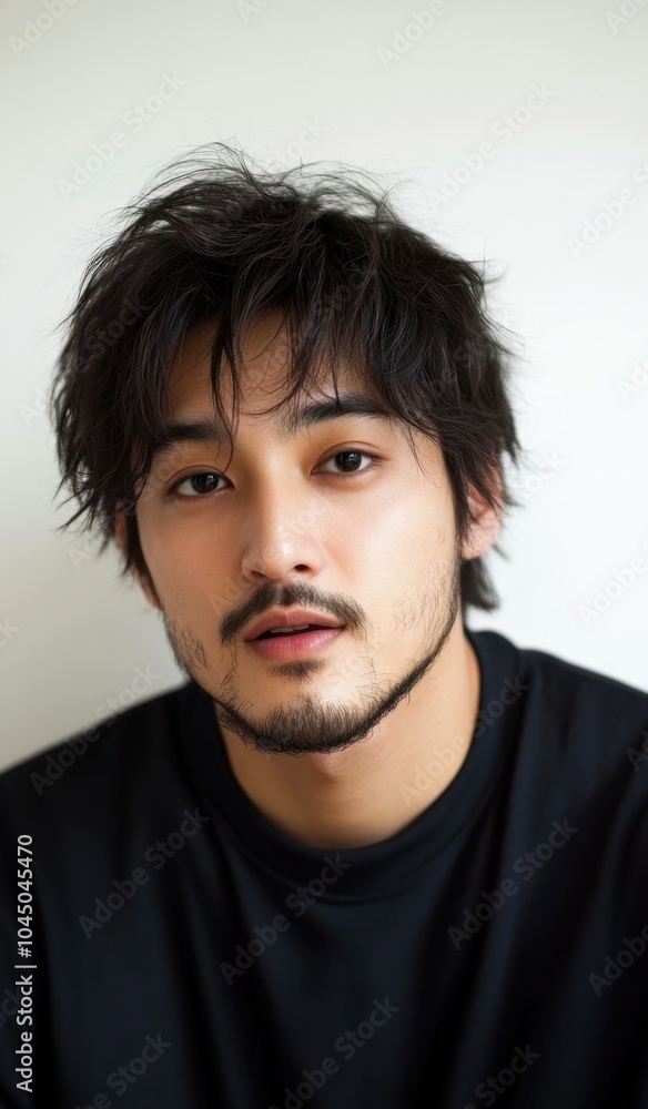 Fototapeta premium 白い背景に思慮深い表情を浮かべた若い男性のポートレート