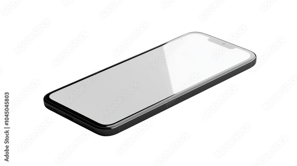 A sleek smartphone lying on a minimalist surface, showcasing its modern design and reflective screen A sleek smartphone lying on a minimalist surface, showcasing its modern design and reflective screen