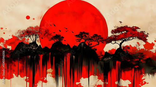 Red Sunset Abstract Art Pai...