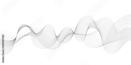 Abstract grey, white smooth element swoosh speed wave modern stream background. Wave with lines created using blend tool. Abstract frequency sound wave lines and twisted curve lines background.	
