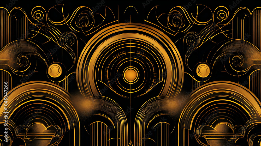 Fototapeta premium Golden Art Deco Pattern Illustration