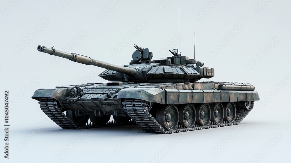 A military tank isolated against a white background. A military tank isolated against a white background.