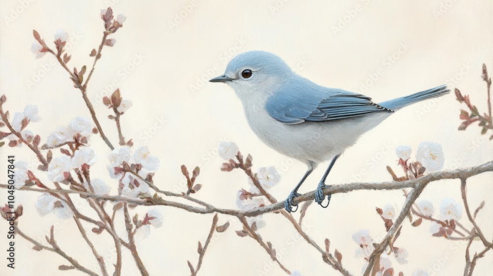 Blue Bird on Branch with Blossoms in Spring Blue Bird on Branch with Blossoms in Spring