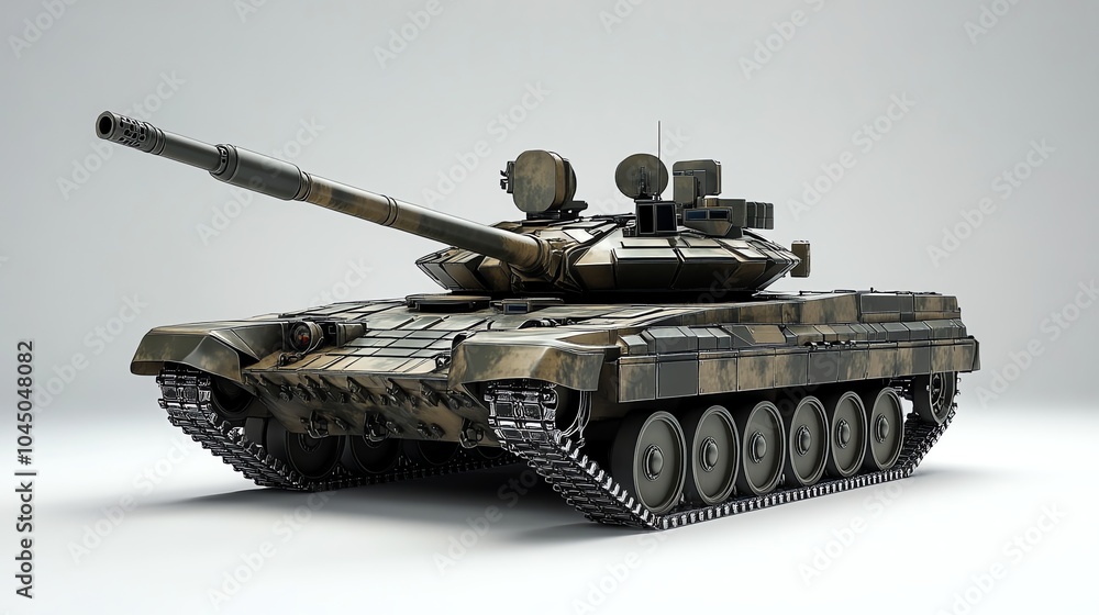A military tank isolated against a white background. A military tank isolated against a white background.