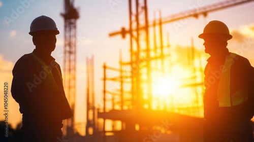 Silhouette of architect explaining the construction worker to the building plan for the correct understanding