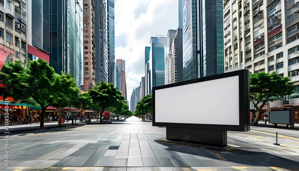 A vibrant urban scene with empty billboards exploring the intersection of modern architecture and city life in a bustling metropolis A vibrant urban scene with empty billboards exploring the intersection of modern architecture and city life in a bustling metropolis