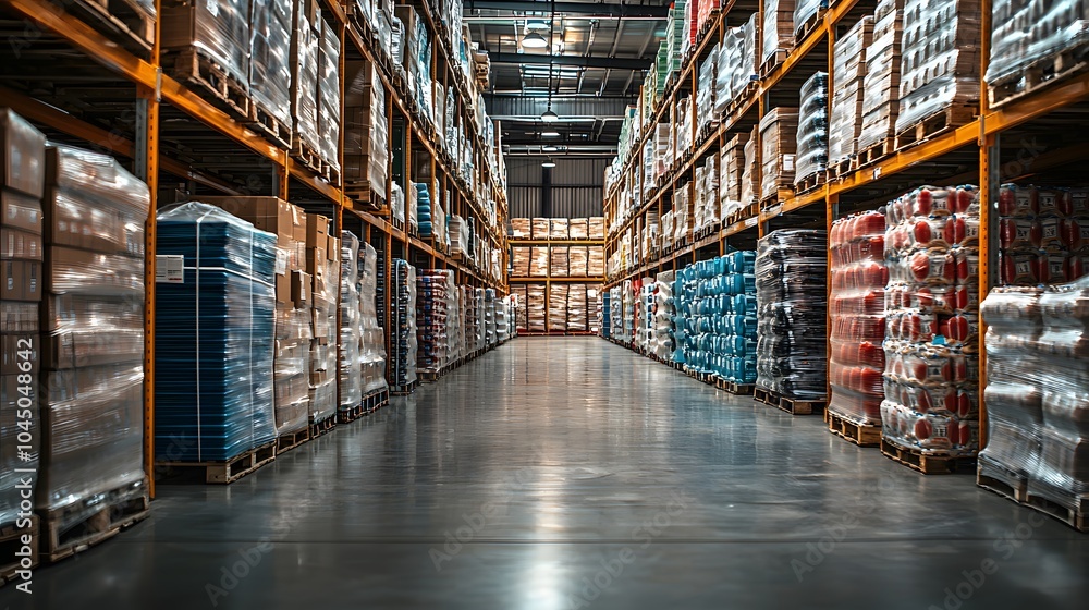 Industrial Warehouse Interior with Organized Shelving Industrial Warehouse Interior with Organized Shelving