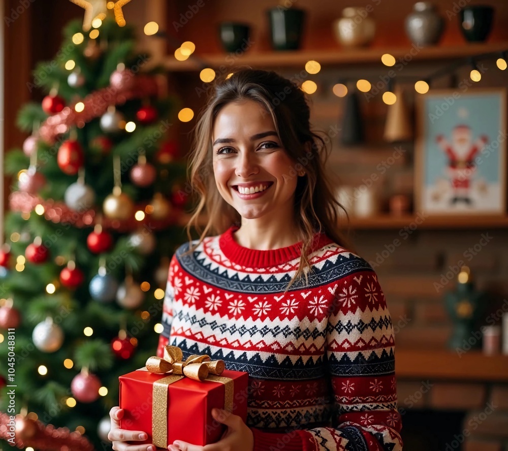 Winter Wonderland: Girl in Sweater Under the Tree Lights Winter Wonderland: Girl in Sweater Under the Tree Lights
