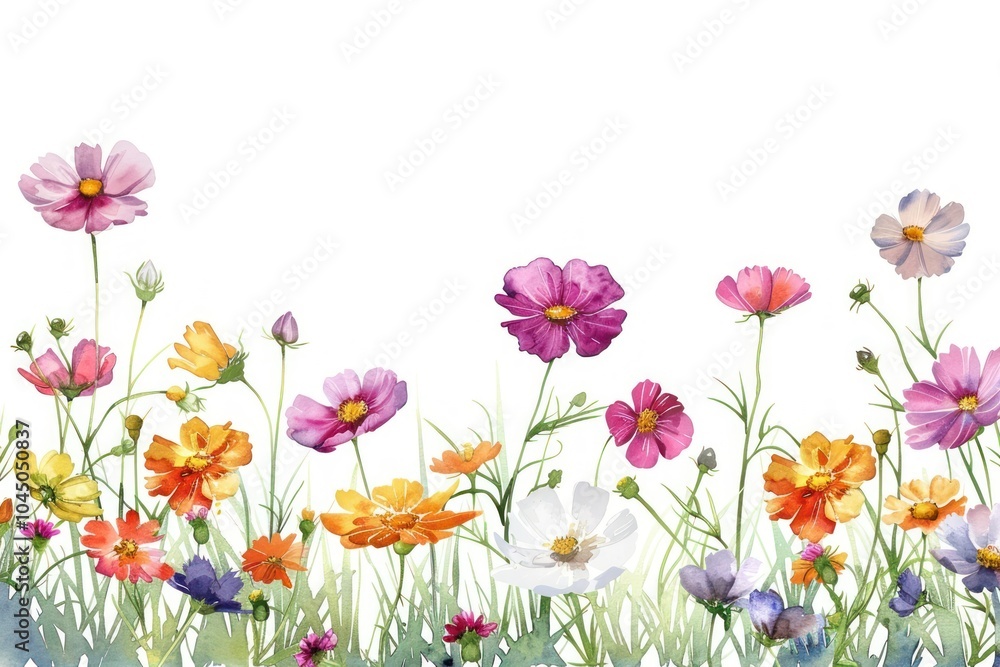 Fototapeta premium Colorful wildflowers watercolor illustration