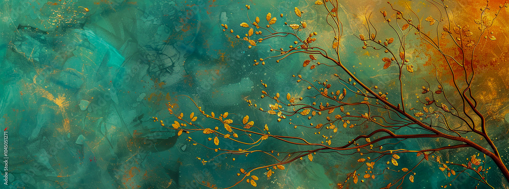 Naklejka premium Abstract tree branch with gold leaf texture