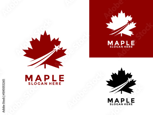 Maple leaf with star logo design vector illustration, Maple Canada Leaves Nature Logo