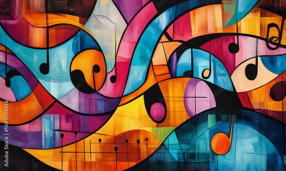 Fototapeta premium Abstract musical notes in vibrant colors.