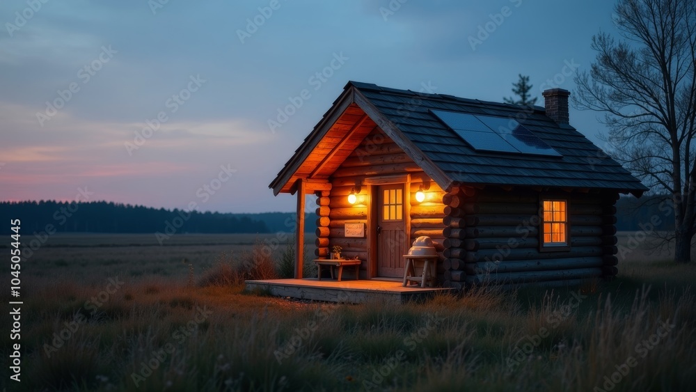 Cozy Solar-Powered Cabin Awash in Evening Light Cozy Solar-Powered Cabin Awash in Evening Light