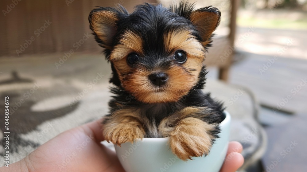 Adorable Yorkshire Terrier Puppy in a Bowl Adorable Yorkshire Terrier Puppy in a Bowl