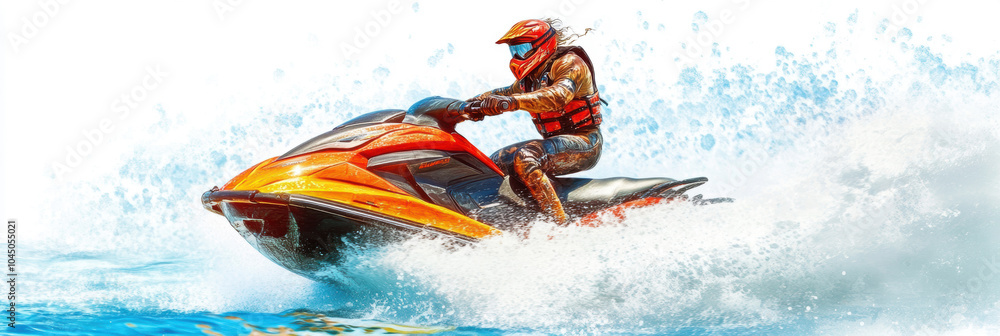 Jetski in water. Summer tropical sports. Jetski in water. Summer tropical sports.