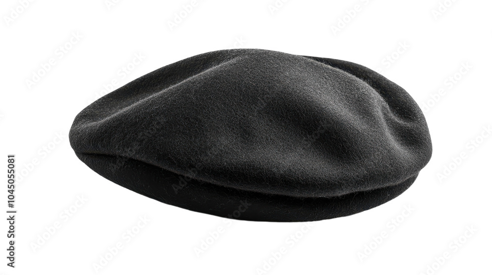 Elegant black beret resting on a soft surface in a warm, dimly lit room during autumn Elegant black beret resting on a soft surface in a warm, dimly lit room during autumn