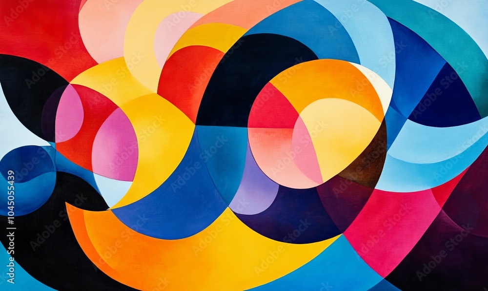 Fototapeta premium Abstract colorful painting of curved shapes.