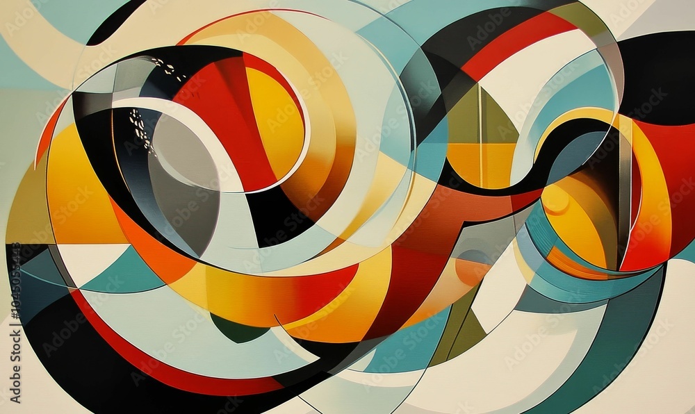Obraz premium Abstract painting with curved shapes in warm colors.