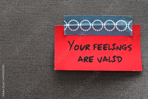 Billede på lærred Red card stick on wallpaper written Your Feelings are Valid - means you're allow