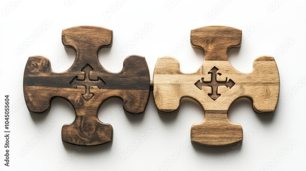 Obraz premium Two brands collaborating on a cross-promotion campaign, symbolized by interlocking puzzle pieces with logos on a white background