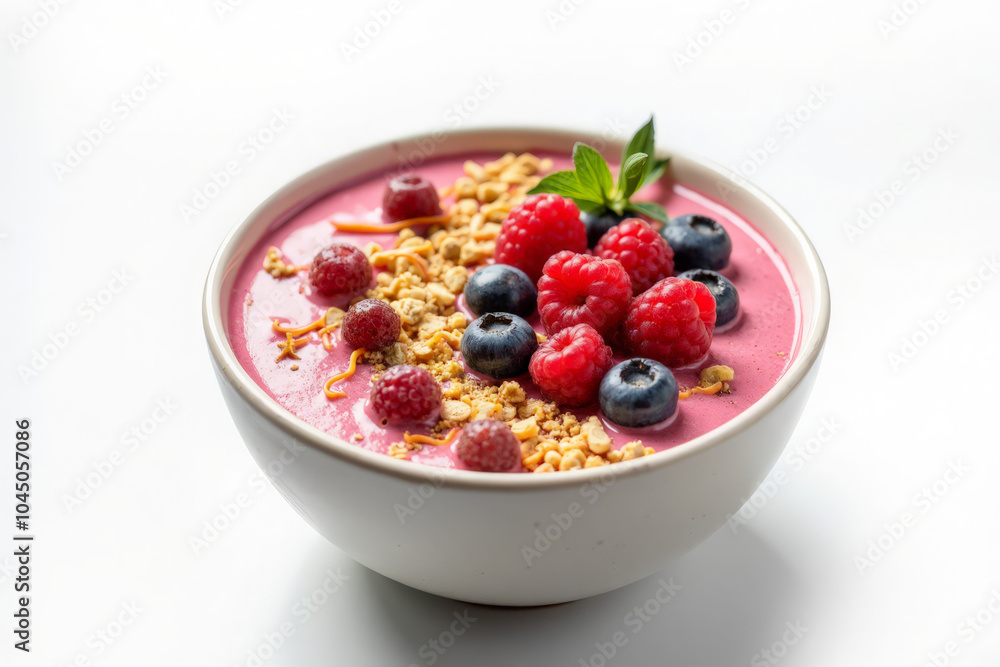 A vibrant and colorful smoothie bowl with a variety of fruits and granola A vibrant and colorful smoothie bowl with a variety of fruits and granola