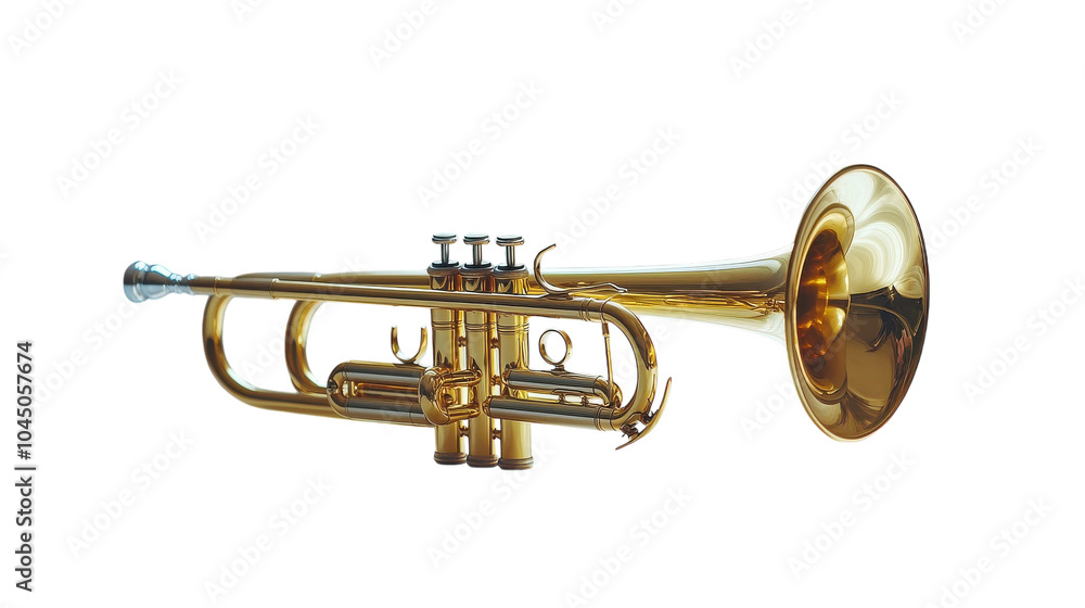 Obraz premium A shiny brass trumpet on a minimalist surface, poised to play vibrant melodies