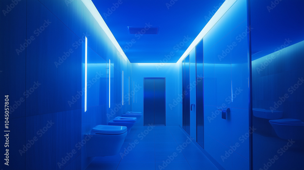Public toilet with blue light atmosphere Public toilet with blue light atmosphere