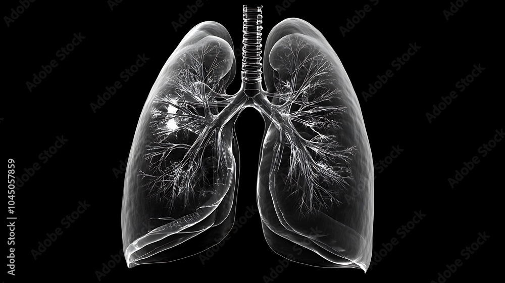 A 3D render of human lungs, showing the intricate bronchial tree, the air passages, and the alveoli. A 3D render of human lungs, showing the intricate bronchial tree, the air passages, and the alveoli.